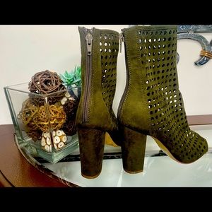 Army Green Peep-Toe Bootie